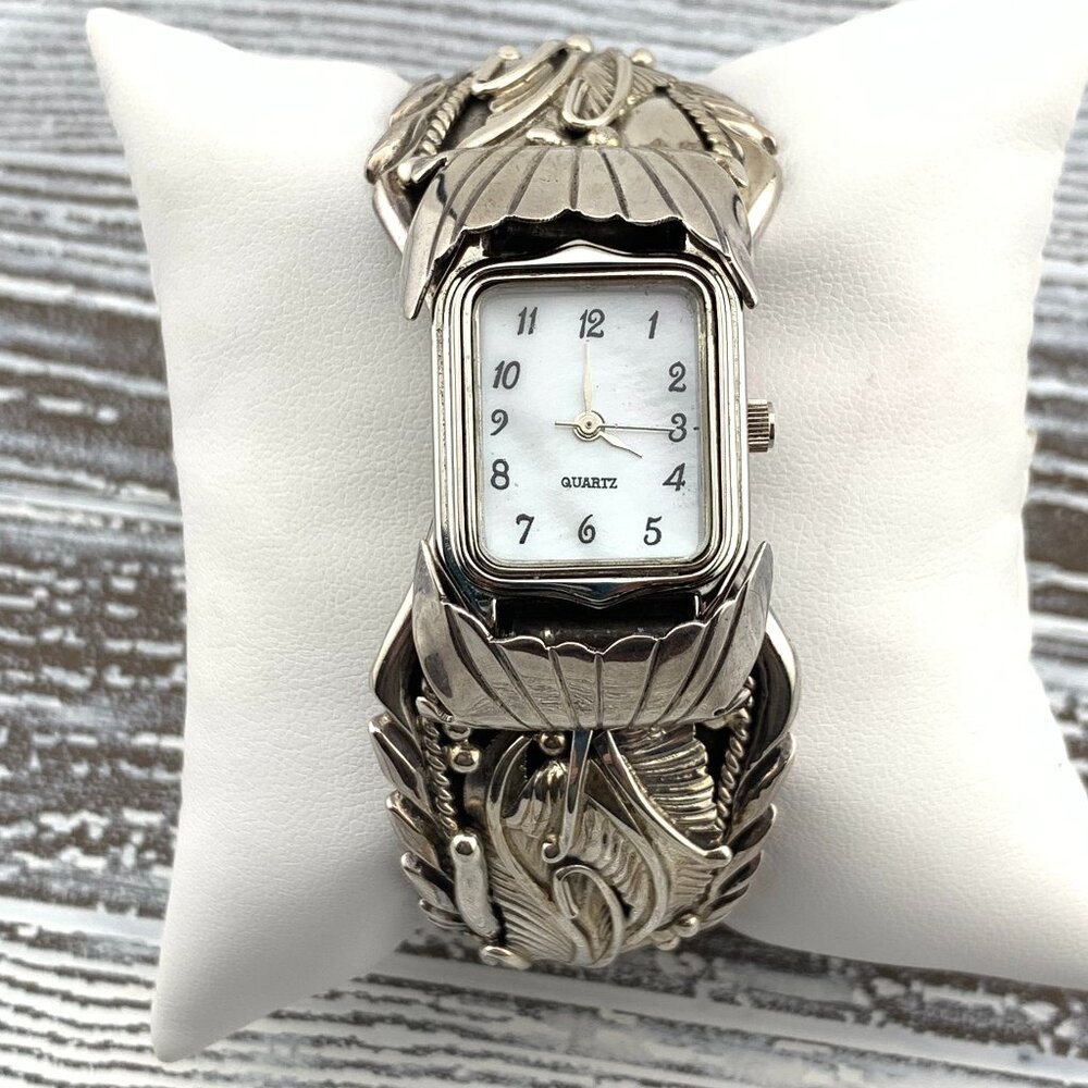 Navajo Indian Handmade Sterling Silver Cuff Bracelet Watch J895